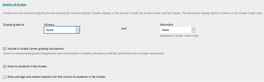 Display of Grades