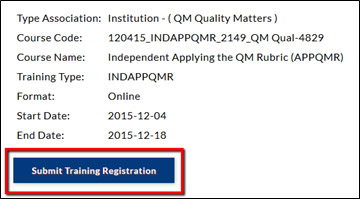 My QM Self Register Submit Training Registration