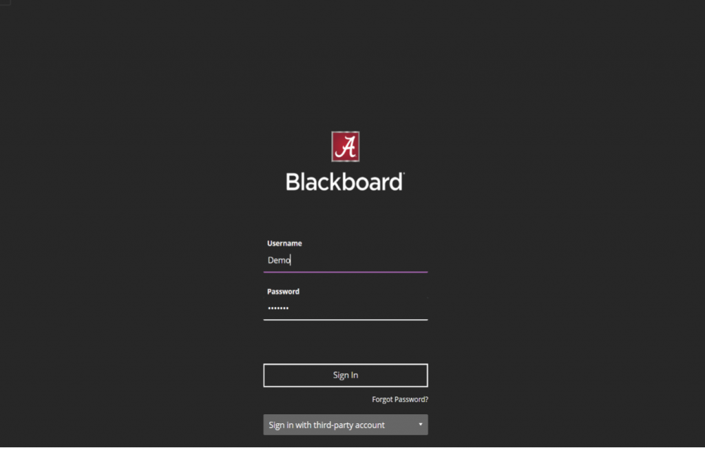 Blackboard Learn login screenshot